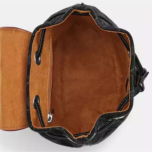 Coach Black Denim Convertible Backpack and Small Zip Around Wallet Set Silver HW - Picture 5 of 12